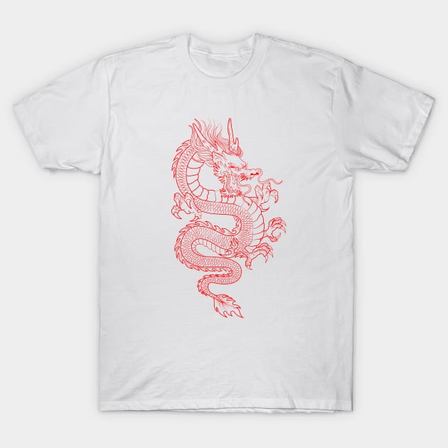 Red Asian Dragon T-Shirt by Vity